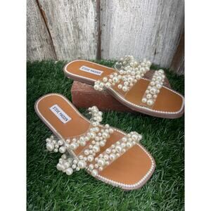 Steve Madden Taye Pearl Translucent Three Strap Slide Sandals Bridal US 9